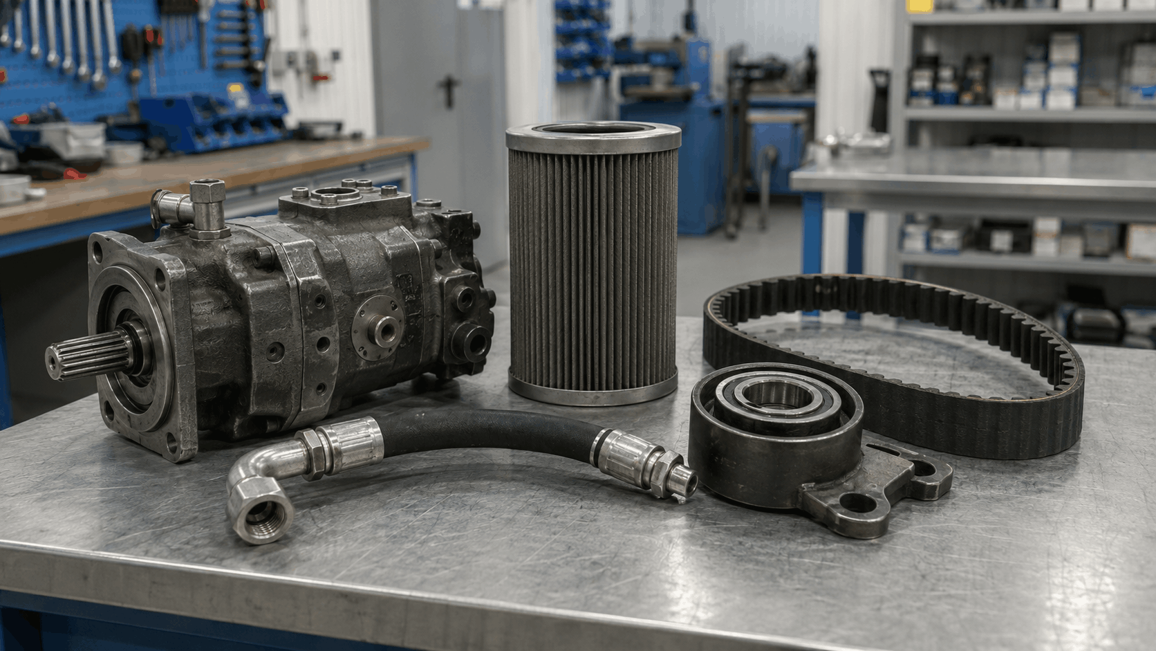 Czesci rolnicze Części do maszyn rolniczych i budowlanych: pompa hydrauliczna, filtr, pas i łożysko